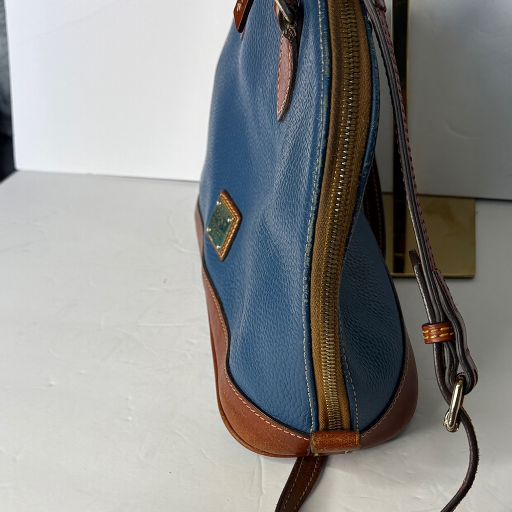 Dooney & Bourke Cerulean Blue and Tan Pebble Leather Domed Satchel - Picture 3 of 11